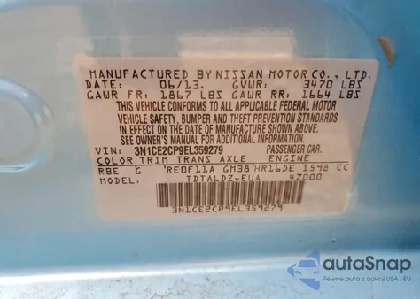 2014 Nissan Versa Note S z USA, uszkodzony, nr VIN 3N1CE2CP9EL359279